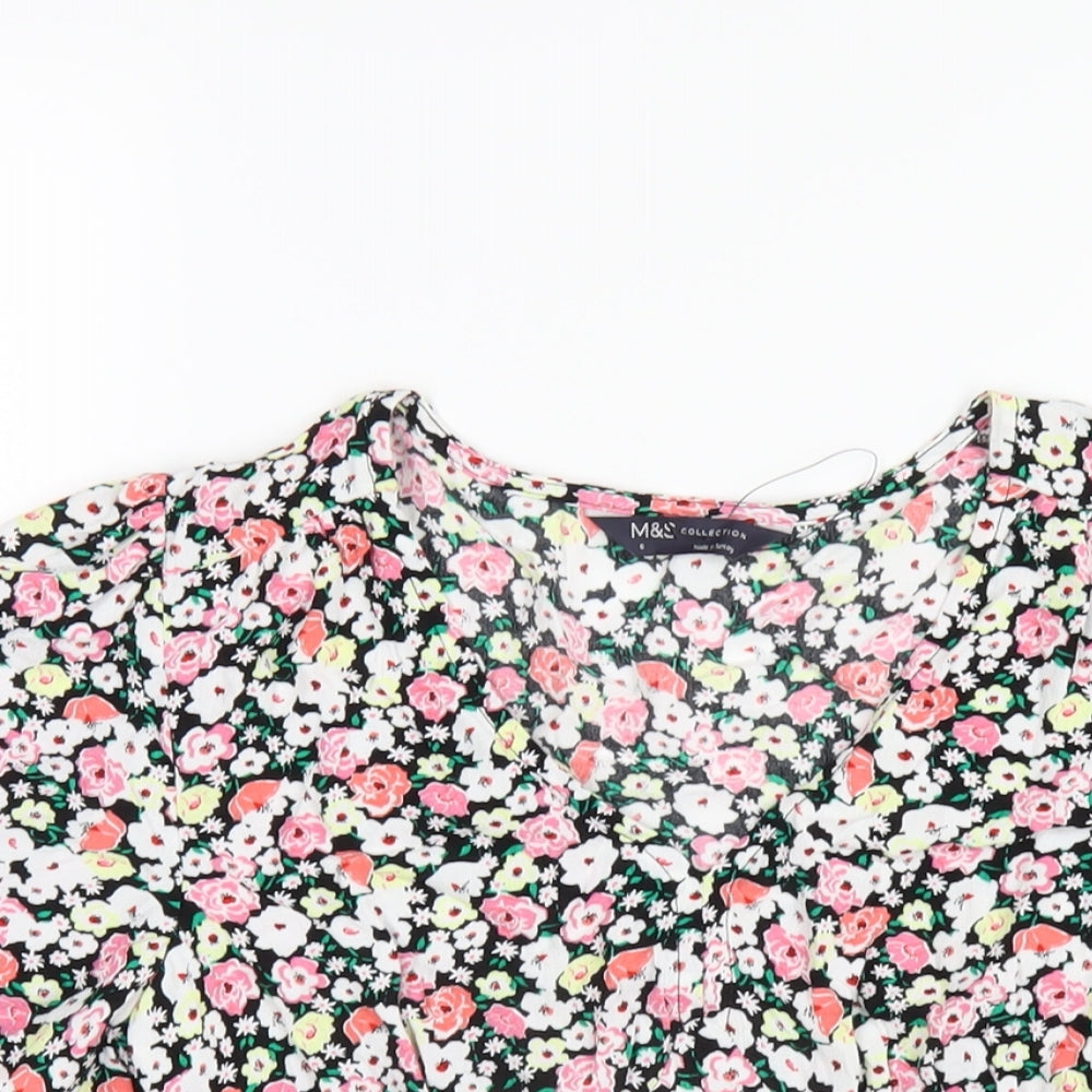 Marks and Spencer Womens Multicoloured Floral Viscose Basic Blouse Size 6 V-Neck