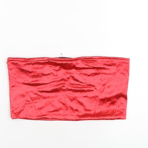 Topshop Womens Red Polyamide Cropped T-Shirt Size 14 Square Neck