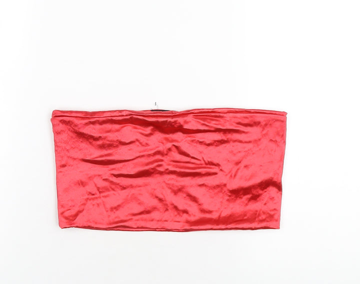 Topshop Womens Red Polyamide Cropped T-Shirt Size 14 Square Neck
