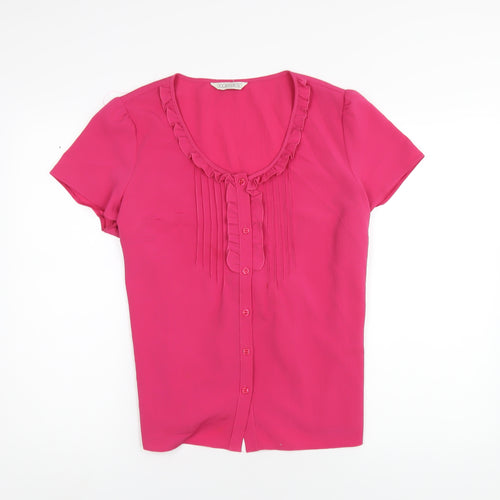 Classic Womens Pink Polyester Basic Button-Up Size 16 Scoop Neck