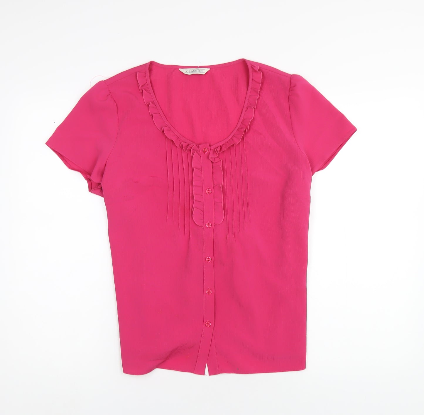 Classic Womens Pink Polyester Basic Button-Up Size 16 Scoop Neck