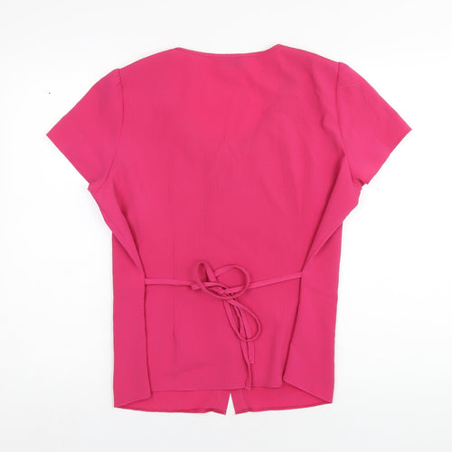 Classic Womens Pink Polyester Basic Button-Up Size 16 Scoop Neck