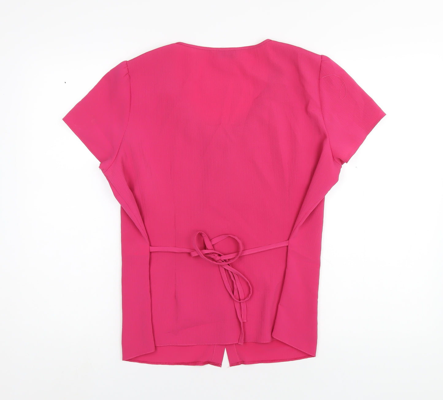 Classic Womens Pink Polyester Basic Button-Up Size 16 Scoop Neck