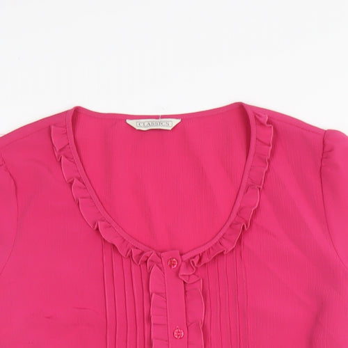 Classic Womens Pink Polyester Basic Button-Up Size 16 Scoop Neck
