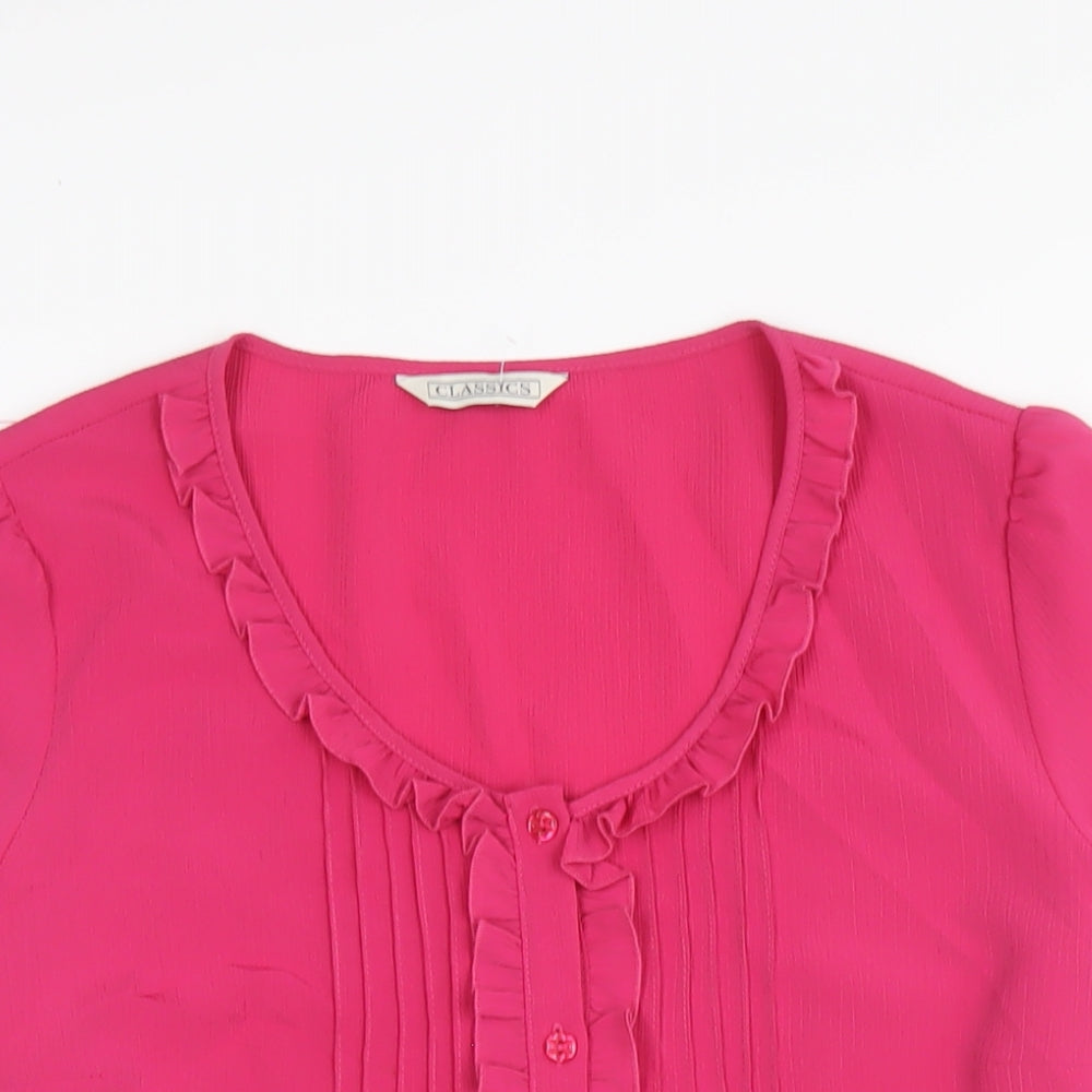 Classic Womens Pink Polyester Basic Button-Up Size 16 Scoop Neck