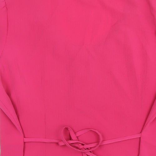 Classic Womens Pink Polyester Basic Button-Up Size 16 Scoop Neck