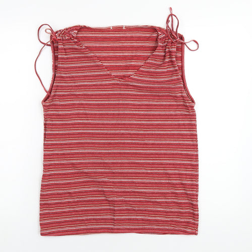 TOM TAILOR Womens Red Striped Cotton Basic Tank Size 2XL V-Neck