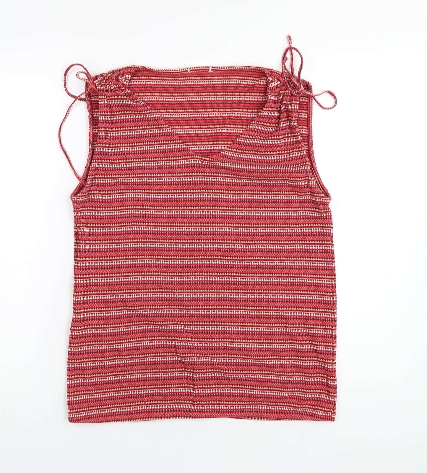 TOM TAILOR Womens Red Striped Cotton Basic Tank Size 2XL V-Neck