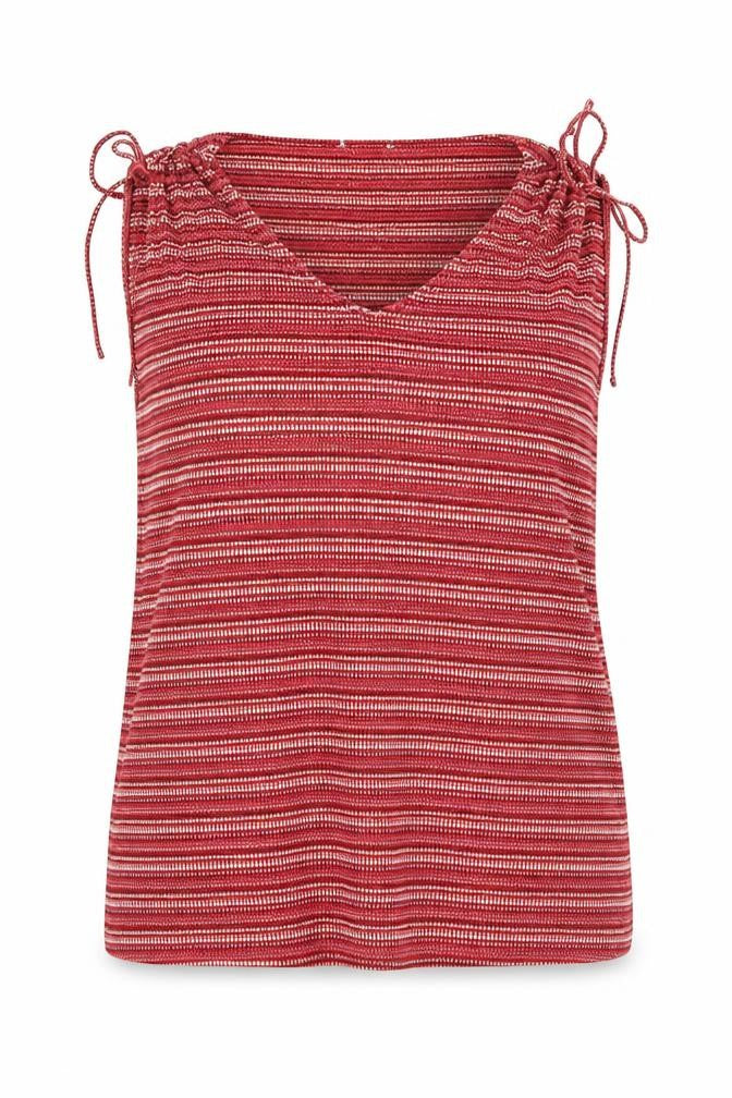 Front view of Tom Tailor women’s red striped cotton basic tank, size 2XL, v-neck