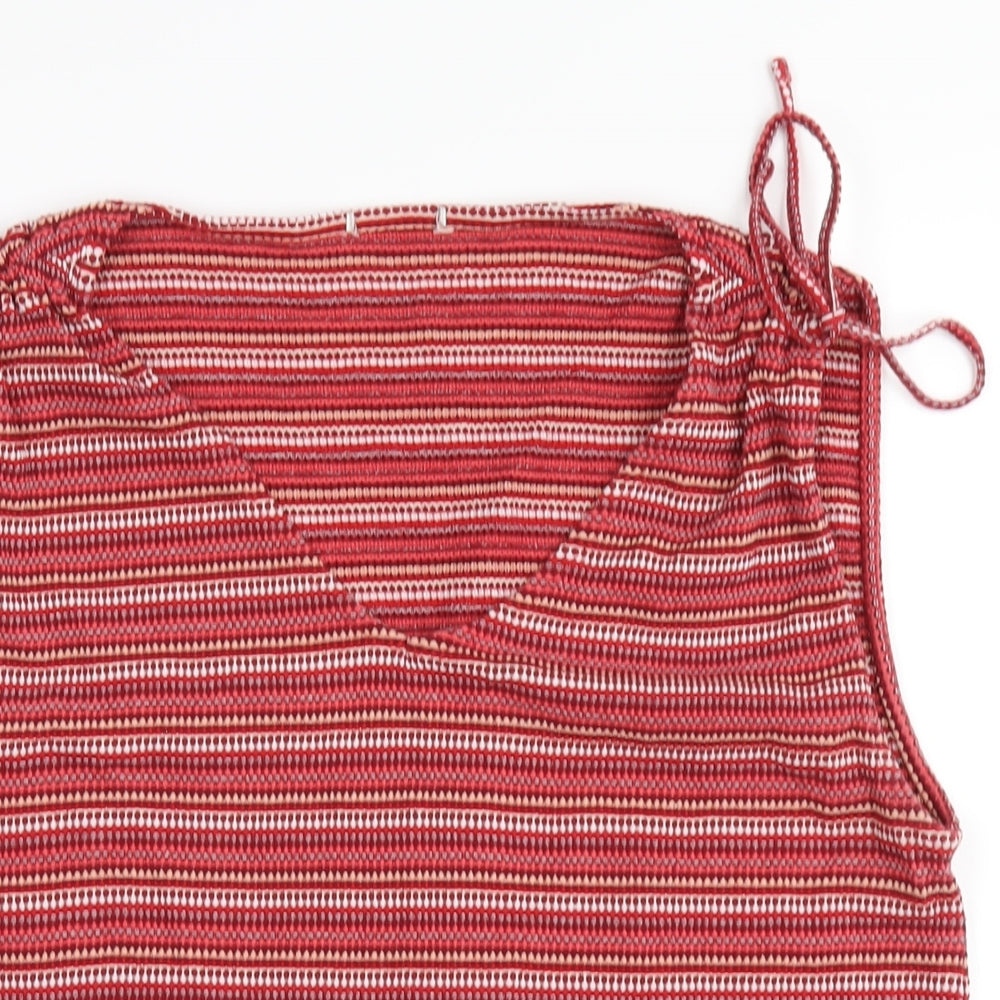 TOM TAILOR Womens Red Striped Cotton Basic Tank Size 2XL V-Neck