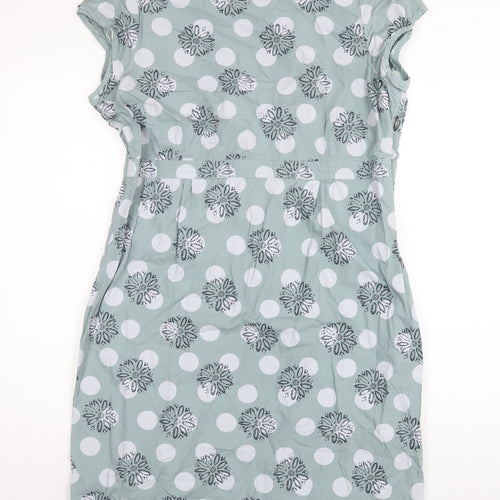 White Stuff Womens Green Geometric Cotton A-Line Size 18 Scoop Neck Zip