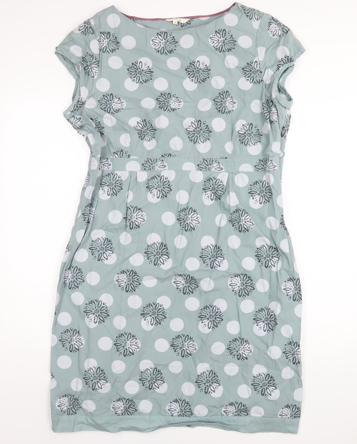 White Stuff Womens Green Geometric Cotton A-Line Size 18 Scoop Neck Zip
