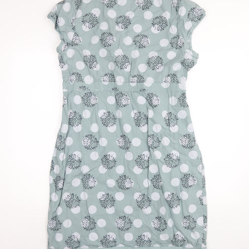 White Stuff Womens Green Geometric Cotton A-Line Size 18 Scoop Neck Zip