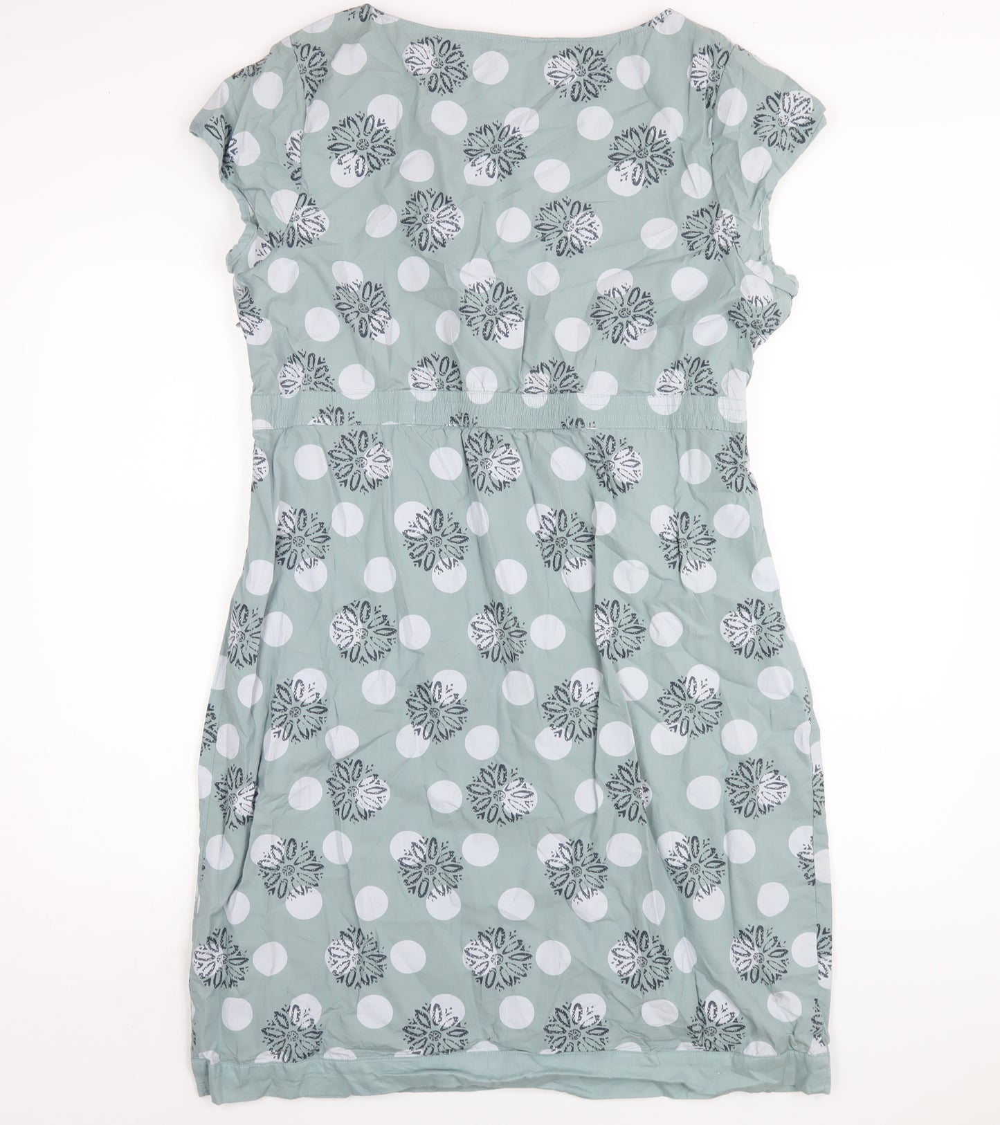 White Stuff Womens Green Geometric Cotton A-Line Size 18 Scoop Neck Zip