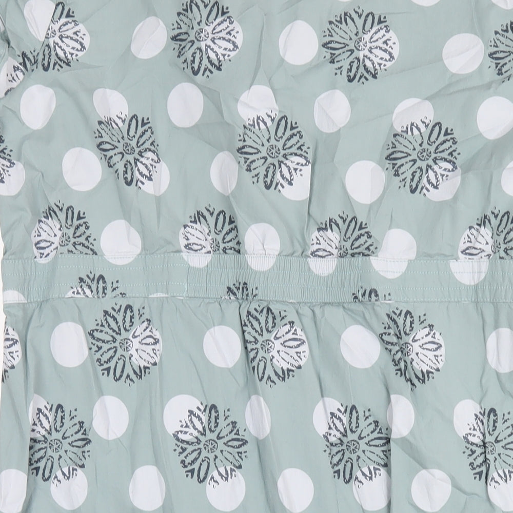 White Stuff Womens Green Geometric Cotton A-Line Size 18 Scoop Neck Zip