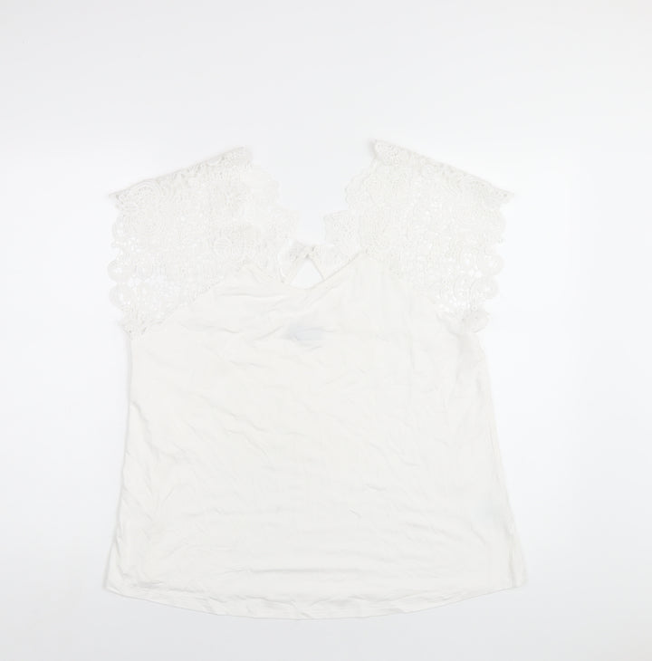 Klass Womens White Viscose Basic T-Shirt Size XL Round Neck