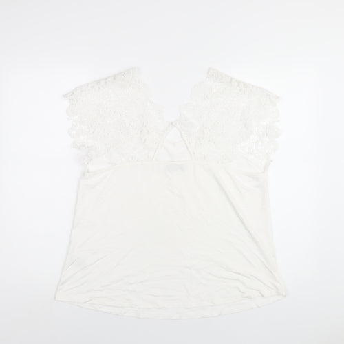 Klass Womens White Viscose Basic T-Shirt Size XL Round Neck