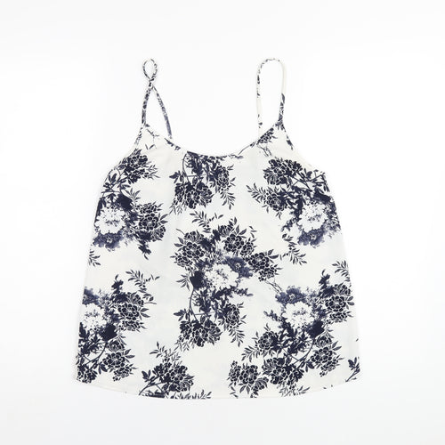 NEXT Womens White Geometric Polyester Camisole T-Shirt Size 8 Scoop Neck
