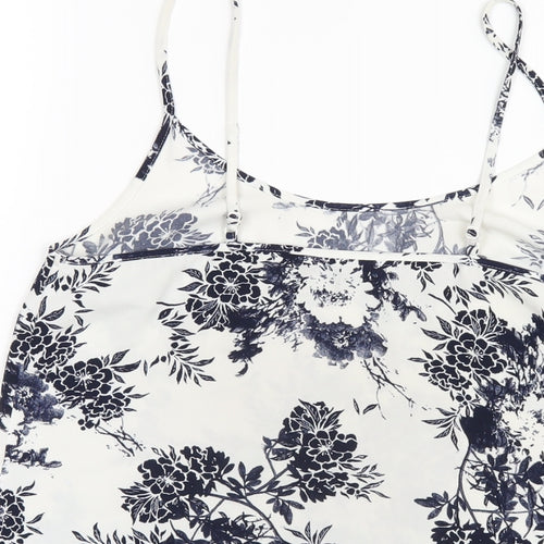 NEXT Womens White Geometric Polyester Camisole T-Shirt Size 8 Scoop Neck