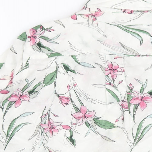 Classic Womens White Floral Cotton Basic Button-Up Size 12 Collared