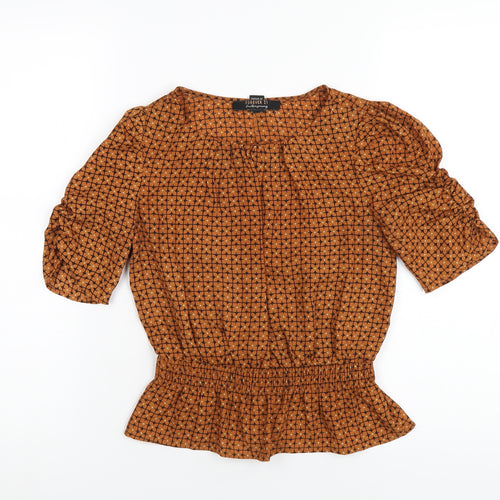 FOREVER 21 Womens Brown Geometric Polyester Basic T-Shirt Size XS Round Neck