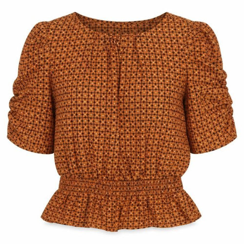 Forever 21 Womens Brown Geometric Polyester Basic T-Shirt Size XS Round Neck