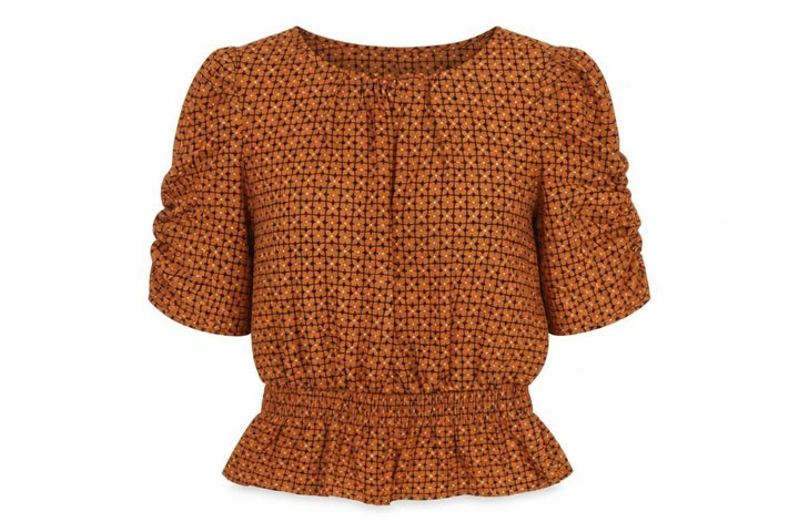 Forever 21 Womens Brown Geometric Polyester Basic T-Shirt Size XS Round Neck