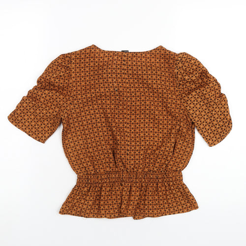 FOREVER 21 Womens Brown Geometric Polyester Basic T-Shirt Size XS Round Neck