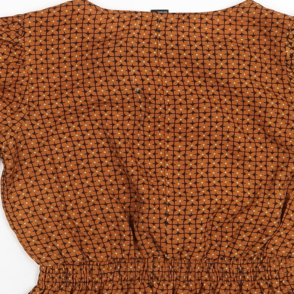 FOREVER 21 Womens Brown Geometric Polyester Basic T-Shirt Size XS Round Neck