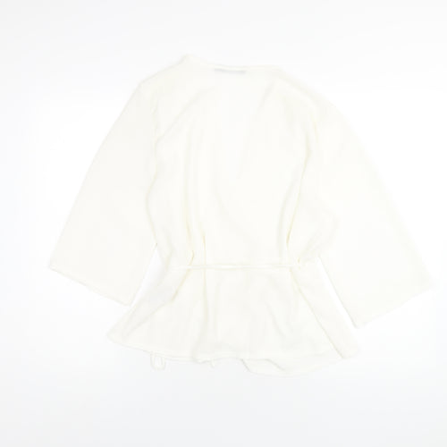 Boohoo Womens White Polyester Wrap Blouse Size 14 V-Neck
