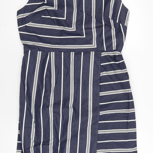 Phase Eight Womens Blue Striped Cotton A-Line Size 18 Round Neck Zip