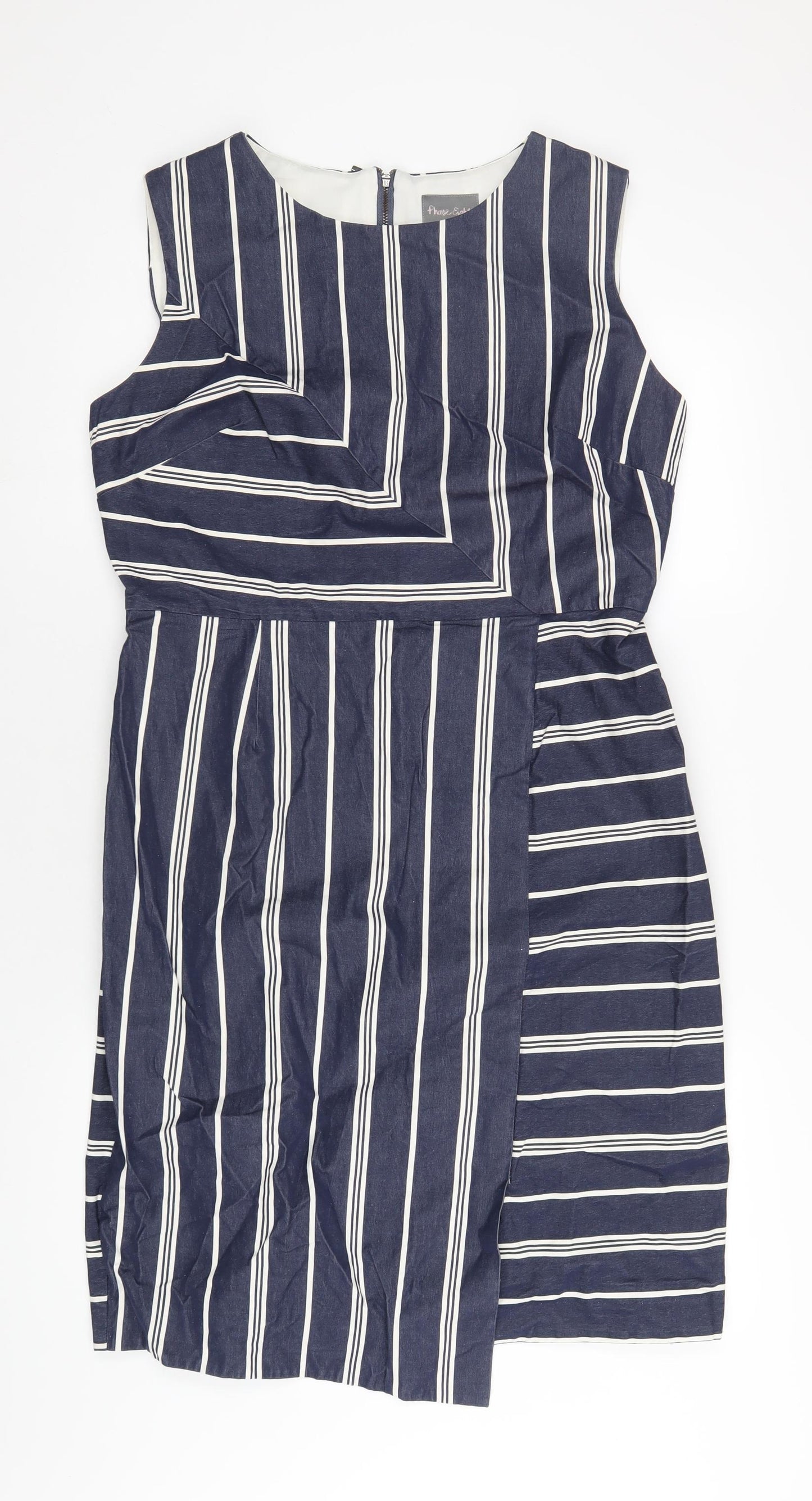 Phase Eight Womens Blue Striped Cotton A-Line Size 18 Round Neck Zip