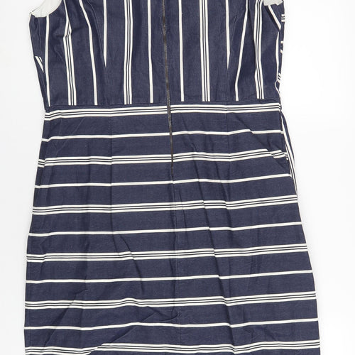 Phase Eight Womens Blue Striped Cotton A-Line Size 18 Round Neck Zip