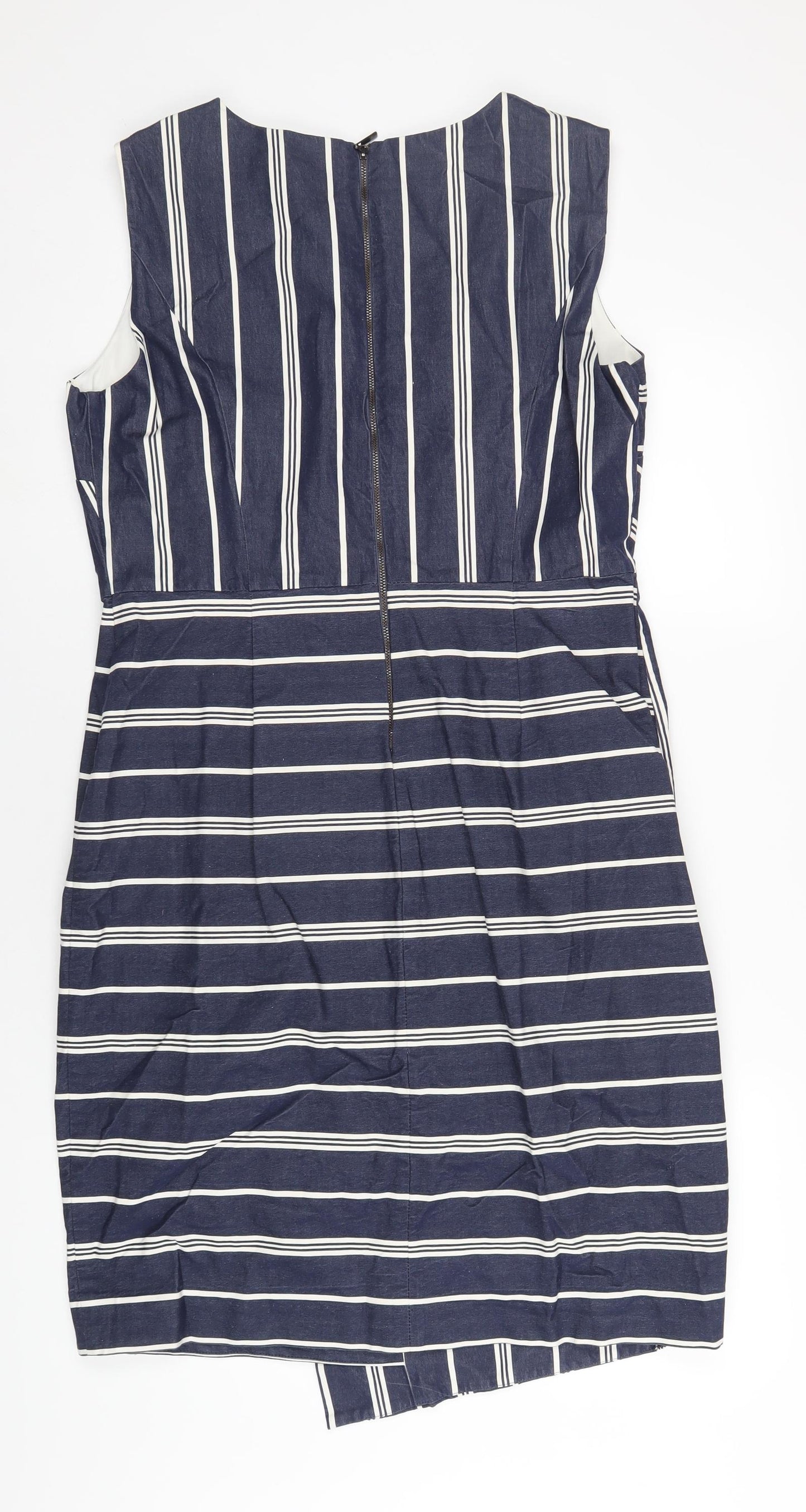 Phase Eight Womens Blue Striped Cotton A-Line Size 18 Round Neck Zip