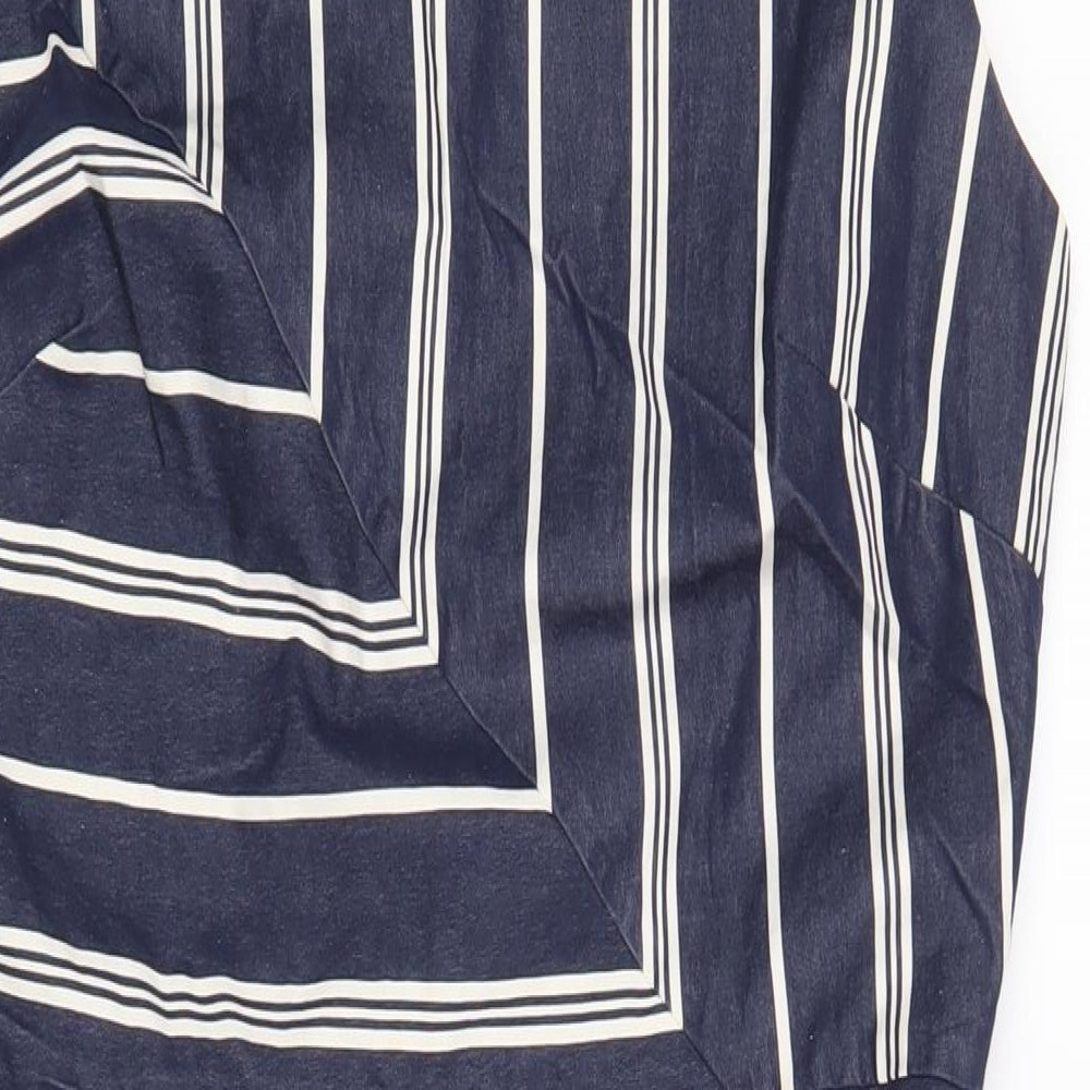 Phase Eight Womens Blue Striped Cotton A-Line Size 18 Round Neck Zip