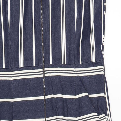 Phase Eight Womens Blue Striped Cotton A-Line Size 18 Round Neck Zip