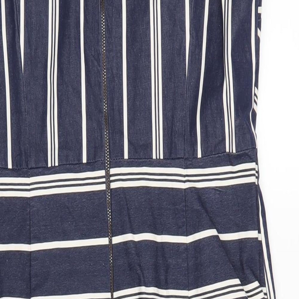Phase Eight Womens Blue Striped Cotton A-Line Size 18 Round Neck Zip