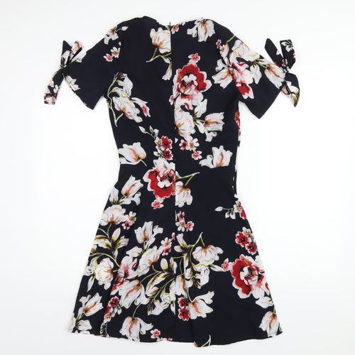PARISIAN SIGNATURE Womens Blue Floral Polyester A-Line Size 8 V-Neck Zip