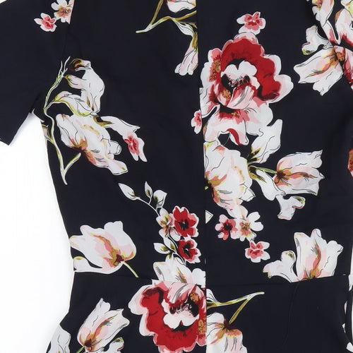PARISIAN SIGNATURE Womens Blue Floral Polyester A-Line Size 8 V-Neck Zip