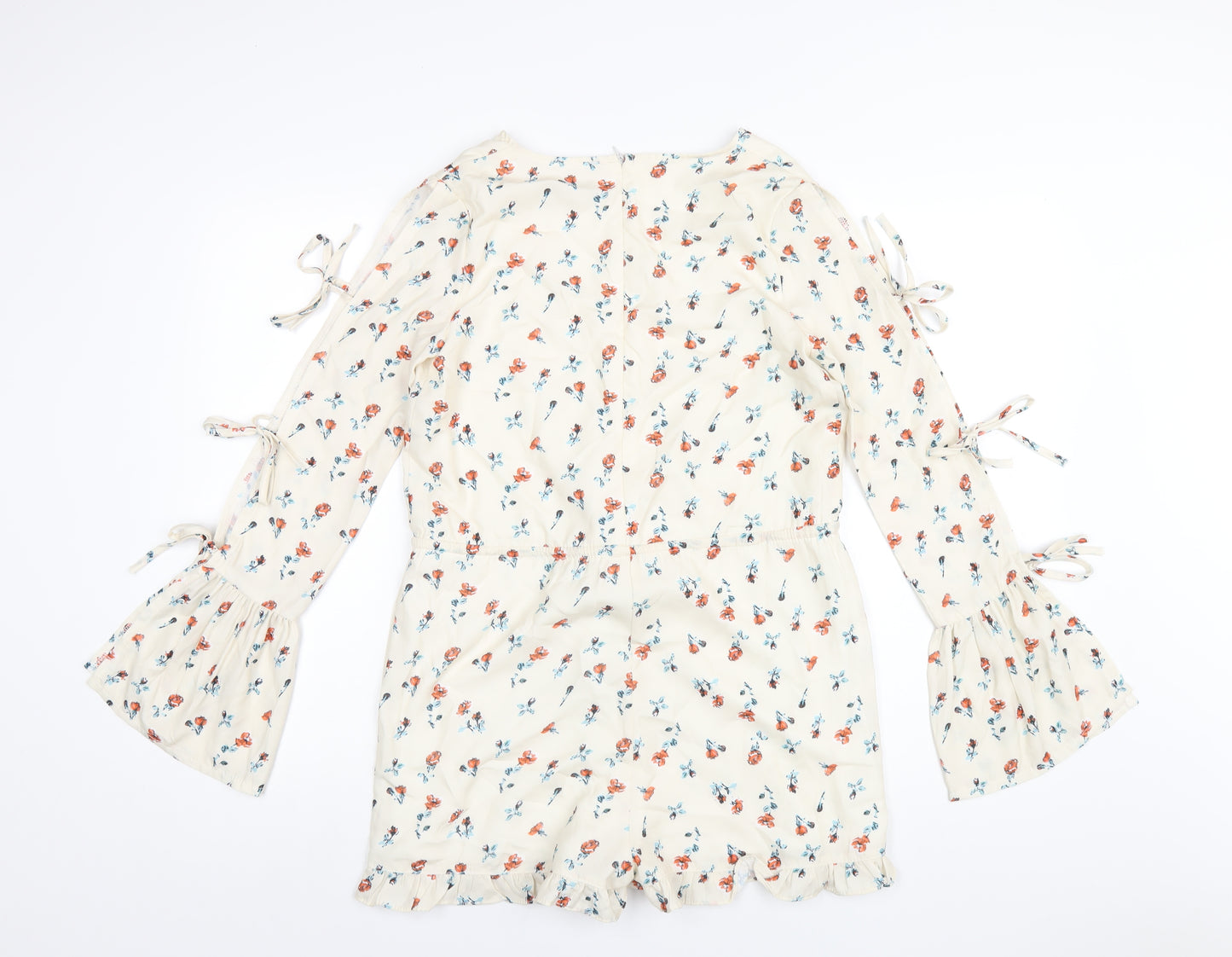 PRETTYLITTLETHING Womens Ivory Floral Polyester Playsuit One-Piece Size 4 Zip