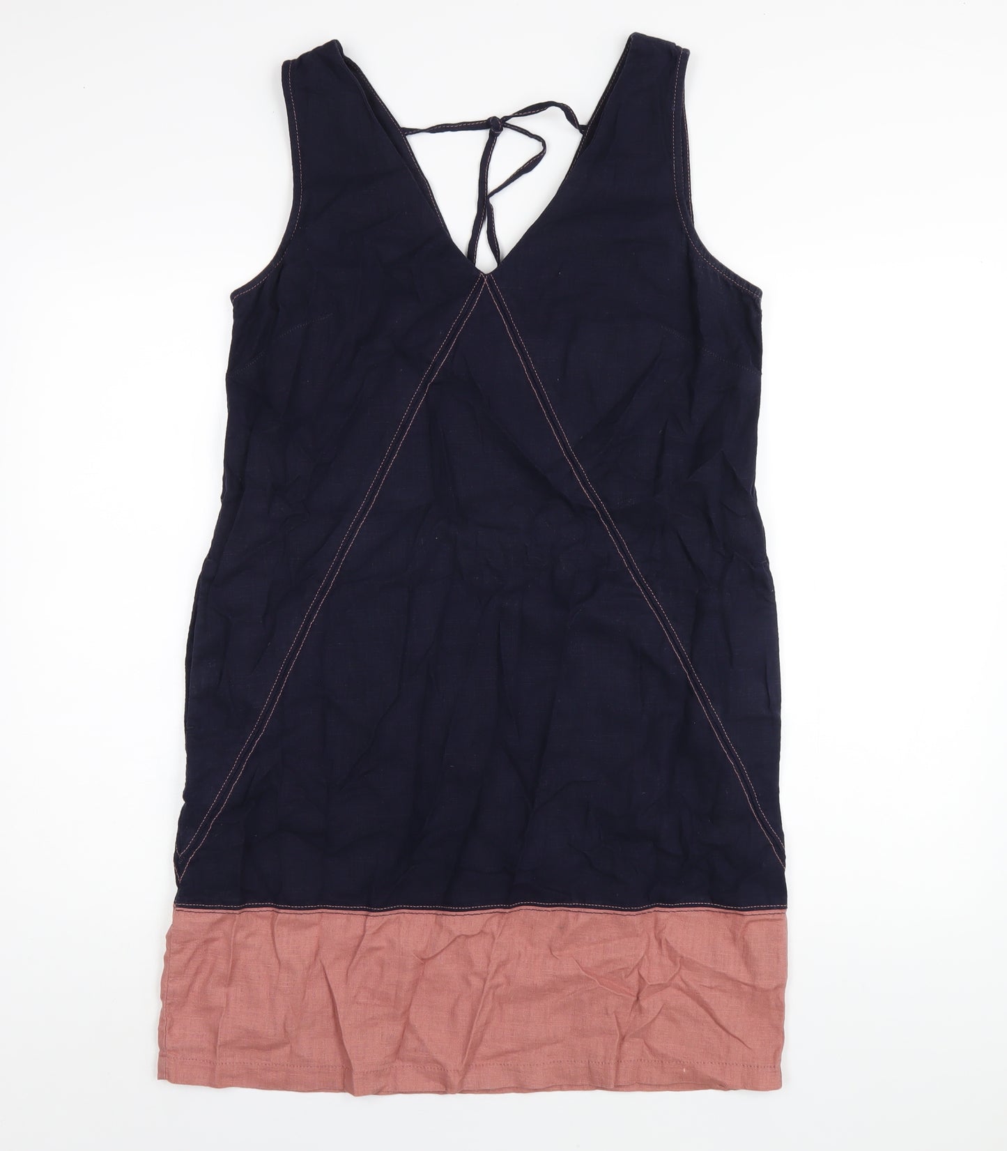 NEXT Womens Blue Linen Tank Dress Size 12 V-Neck Pullover