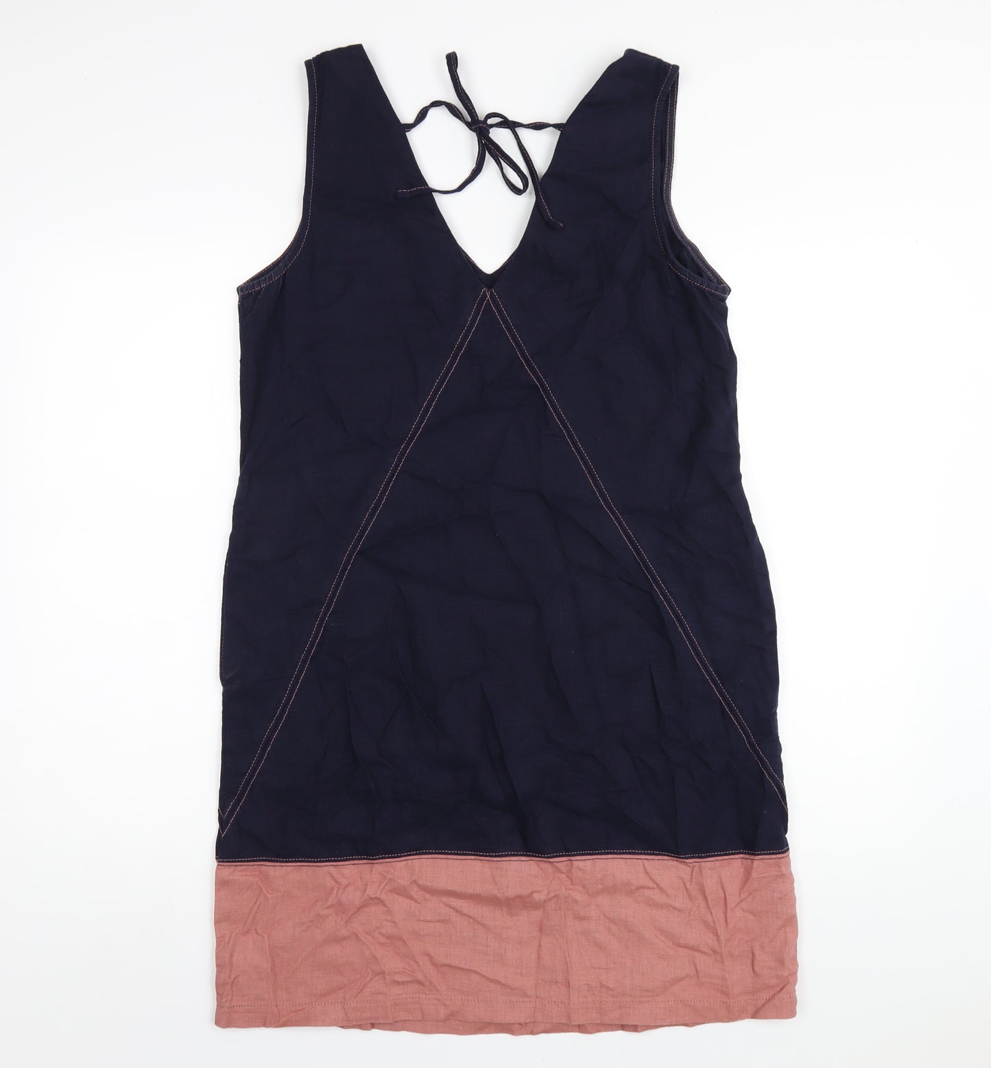 NEXT Womens Blue Linen Tank Dress Size 12 V-Neck Pullover