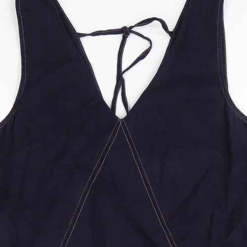 NEXT Womens Blue Linen Tank Dress Size 12 V-Neck Pullover