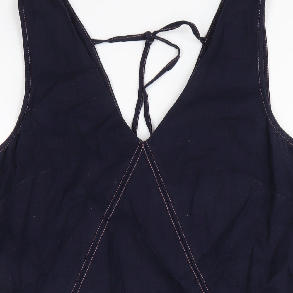 NEXT Womens Blue Linen Tank Dress Size 12 V-Neck Pullover