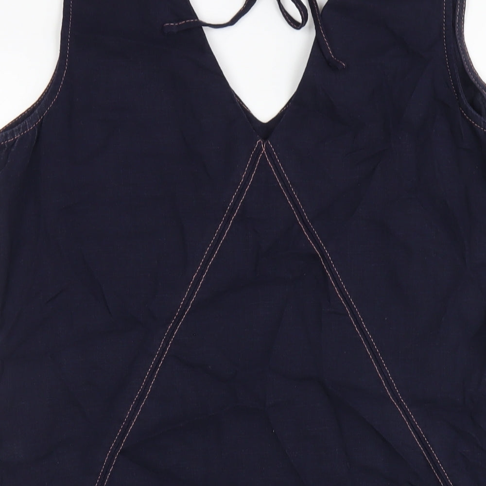 NEXT Womens Blue Linen Tank Dress Size 12 V-Neck Pullover