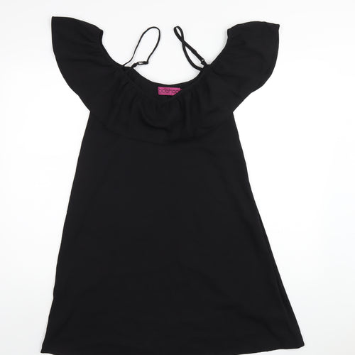 Boohoo Womens Black Polyester A-Line Size 12 Scoop Neck Pullover