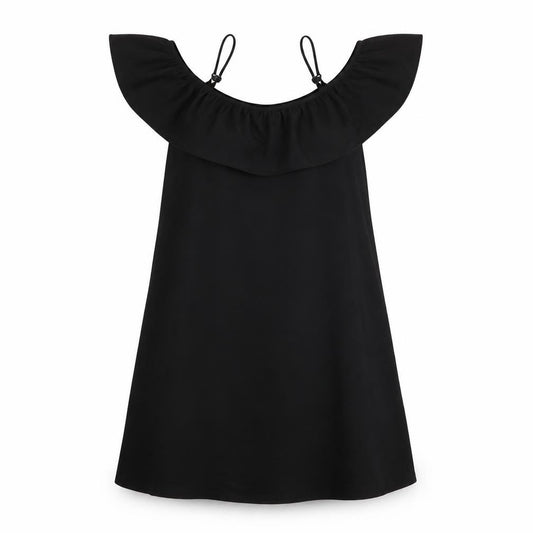 Front view of Boohoo women’s black polyester a-line, size UK 12, scoop neck pullover