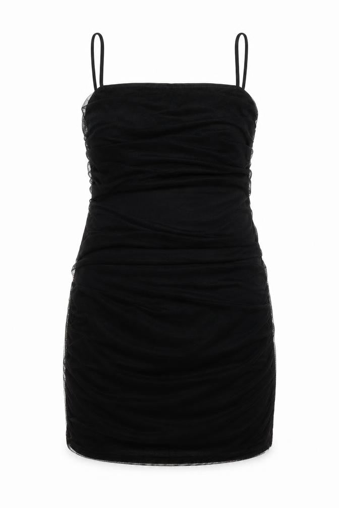 Front view of PRETTYLITTLETHING women’s black polyester bodycon, size UK 14, square neck pullover