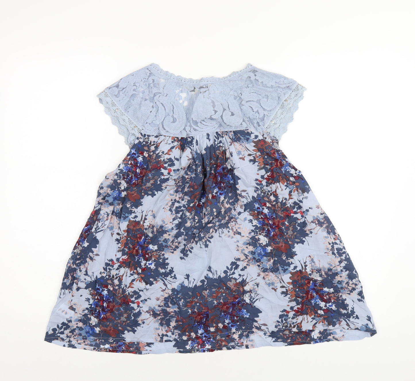 NEXT Womens Blue Geometric Modal Basic Blouse Size 8 Round Neck