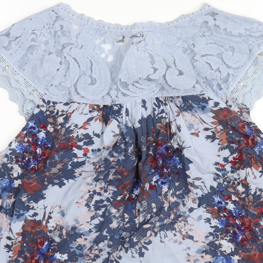 NEXT Womens Blue Geometric Modal Basic Blouse Size 8 Round Neck